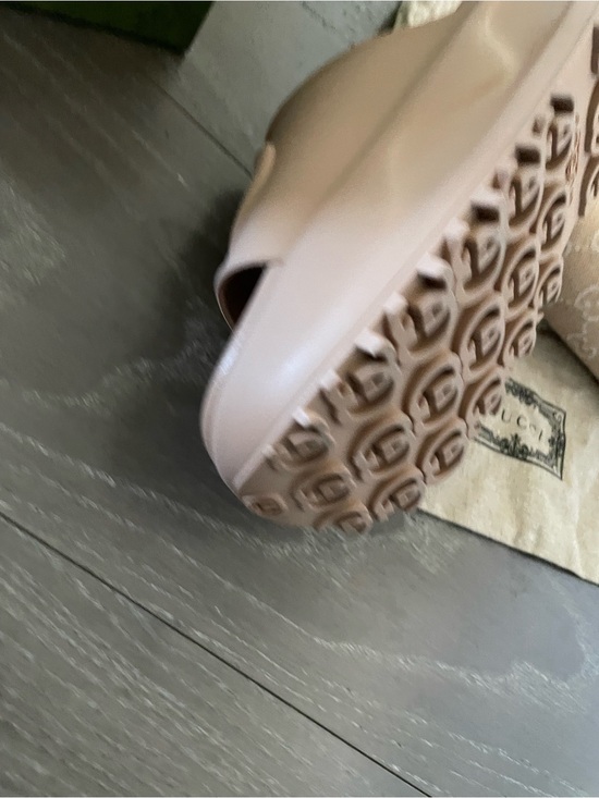 Gucci Tan Rubber Slide with Raised Logo Gucci tan rubber Platform Logo Slide Sandals main image 3